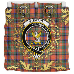Stewart Royal Ancient Tartan Crest Bedding Set - Golden Thistle Style