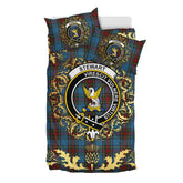 Stewart Royal Blue Tartan Crest Bedding Set - Golden Thistle Style