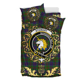Stewart of Appin Hunting Tartan Crest Bedding Set - Golden Thistle Style