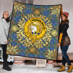 Stewart of Appin Hunting Ancient Tartan Crest Premium Quilt - Gold Thistle Style