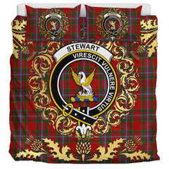 Stewart of Fingask Tartan Crest Bedding Set - Golden Thistle Style