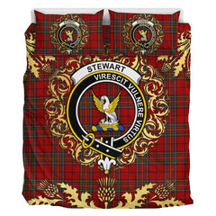 Stewart of Galloway 01 Tartan Crest Bedding Set - Golden Thistle Style