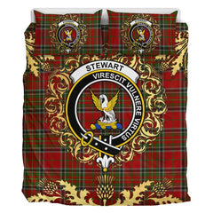 Stewart of Galloway 02 Tartan Crest Bedding Set - Golden Thistle Style