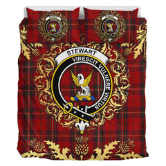 Stewart of Rothesay 01 Tartan Crest Bedding Set - Golden Thistle Style