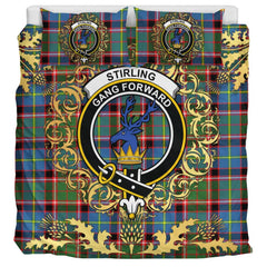 Stirling Bannockburn Tartan Crest Bedding Set - Golden Thistle Style