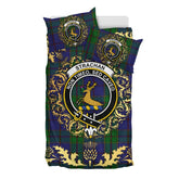 Strachan Tartan Crest Bedding Set - Golden Thistle Style