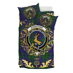 Strachan Tartan Crest Bedding Set - Golden Thistle Style