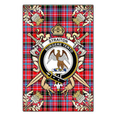 Straiton Tartan Crest Black Garden Flag - Gold Thistle Style