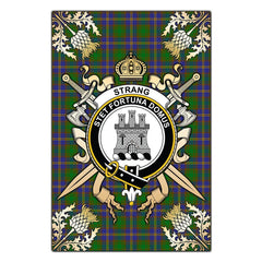 Strange of Balkaskie Tartan Crest Black Garden Flag - Gold Thistle Style