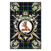 Sutherland Modern Tartan Crest Black Garden Flag - Gold Thistle Style