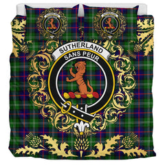 Sutherland Modern Tartan Crest Bedding Set - Golden Thistle Style