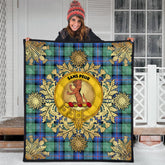 Sutherland Old Ancient Tartan Crest Premium Quilt - Gold Thistle Style