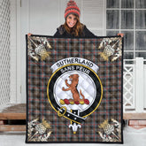 Sutherland Weathered Tartan Crest Premium Quilt - Gold Thistle Style