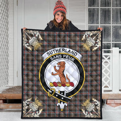 Sutherland Weathered Tartan Crest Premium Quilt - Gold Thistle Style