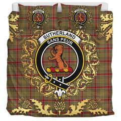 Sutherland of Duffus Tartan Crest Bedding Set - Golden Thistle Style