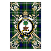 Swinton Tartan Crest Black Garden Flag - Gold Thistle Style