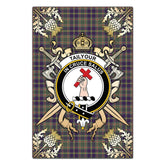 Taylor Weathered Tartan Crest Black Garden Flag - Gold Thistle Style
