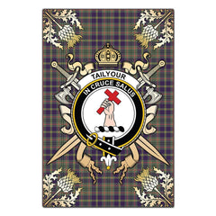 Taylor Weathered Tartan Crest Black Garden Flag - Gold Thistle Style