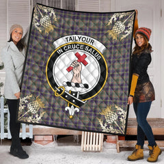 Taylor Weathered Tartan Crest Premium Quilt - Gold Thistle Style
