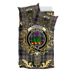 Thompson Grey Tartan Crest Bedding Set - Golden Thistle Style
