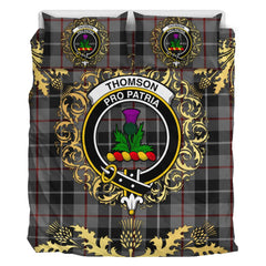 Thompson Grey Tartan Crest Bedding Set - Golden Thistle Style