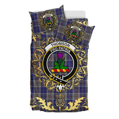 Thompson Variant Tartan Crest Bedding Set - Golden Thistle Style