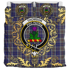 Thompson Variant Tartan Crest Bedding Set - Golden Thistle Style