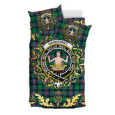 Urquhart Broad Red Ancient Tartan Crest Bedding Set - Golden Thistle Style