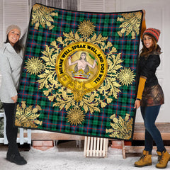 Urquhart Broad Red Ancient Tartan Crest Premium Quilt - Gold Thistle Style