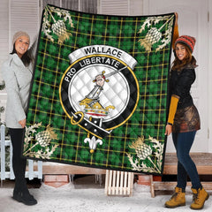 Wallace Hunting Green Tartan Crest Premium Quilt - Gold Thistle Style