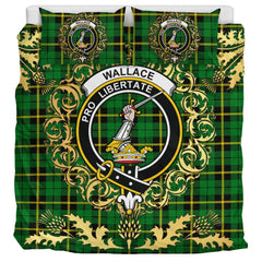 Wallace Hunting Green Tartan Crest Bedding Set - Golden Thistle Style