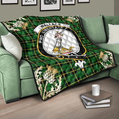 Wallace Hunting Green Tartan Crest Premium Quilt - Gold Thistle Style