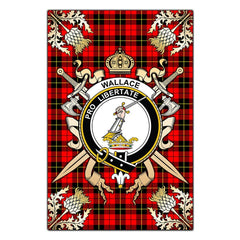 Wallace Hunting Red Tartan Crest Black Garden Flag - Gold Thistle Style