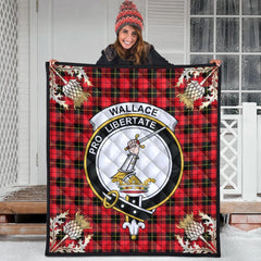 Wallace Hunting Red Tartan Crest Premium Quilt - Gold Thistle Style