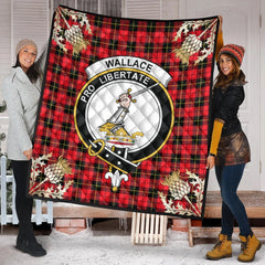 Wallace Hunting Red Tartan Crest Premium Quilt - Gold Thistle Style