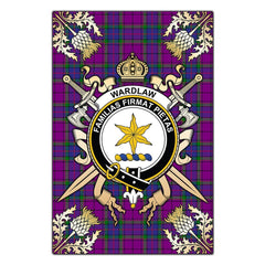 Wardlaw Modern Tartan Crest Black Garden Flag - Gold Thistle Style