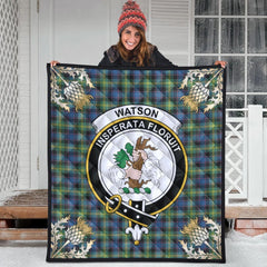 Watson Ancient Tartan Crest Premium Quilt - Gold Thistle Style