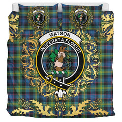 Watson Ancient Tartan Crest Bedding Set - Golden Thistle Style