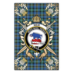 Weir Ancient Tartan Crest Black Garden Flag - Gold Thistle Style