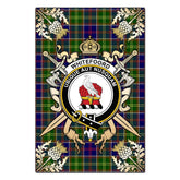 Whitefoord Modern Tartan Crest Black Garden Flag - Gold Thistle Style