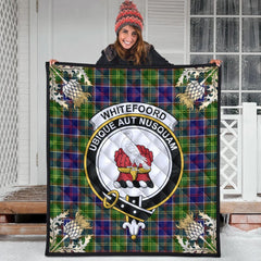 Whitefoord Modern Tartan Crest Premium Quilt - Gold Thistle Style
