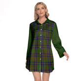 Cameron Of Lochiel Hunting Tartan Women's Lapel Shirt Dress With Long Sleeve