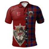 Clark Red Tartan Polo Shirt - Lion Rampant And Celtic Thistle Style
