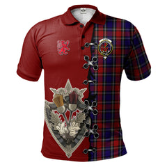 Clark Red Tartan Polo Shirt - Lion Rampant And Celtic Thistle Style