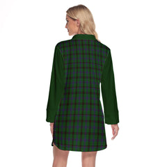 Davidson Tartan Women's Lapel Shirt Dress With Long Sleeve