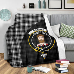 Menzies Black & White Modern Tartan Crest Blanket Wave Style