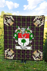 Rennie Family Coat of Arms Tartan Premium Quilt - Gold Thistle Style SP
