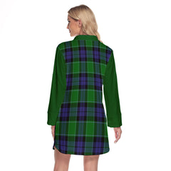 Haldane Tartan Women's Lapel Shirt Dress With Long Sleeve