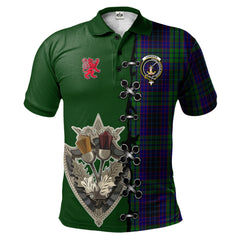 Lumsden Green Tartan Polo Shirt - Lion Rampant And Celtic Thistle Style