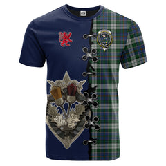 MacInnes Dress Tartan T-shirt - Lion Rampant And Celtic Thistle Style